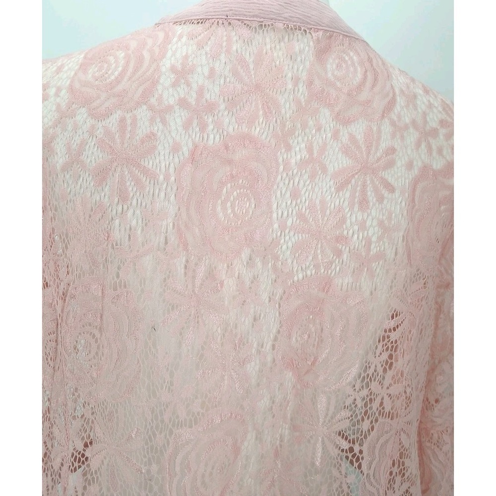Pink Floral Rose Lace Ruffle Flared Sleeve Cardigan Tagless Size Med Valentines - Picture 5 of 7